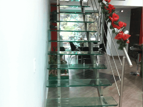 Pasamanos escaleras vidrio templado y acero